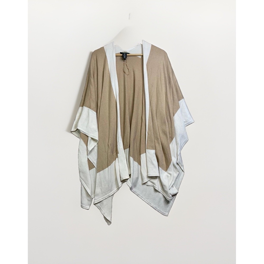 Lauren Ralph Lauren Women's S/M Beige Ivory Open Front Poncho Cardigan